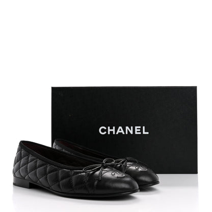 Chanel Aged Calfskin Quilted CC Cap Toe Ballerina Flats 36.5 Black 10 of 11
