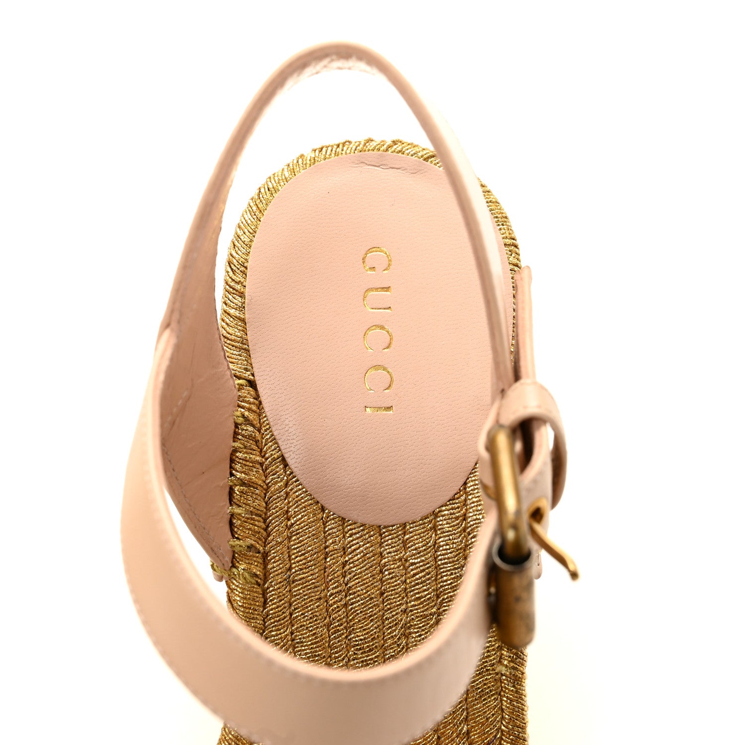 Gucci Malaga Kid Lifford Calfskin GG Espadrille Wedge Sandals 35 Skin Rose Dusty White 7 of 10