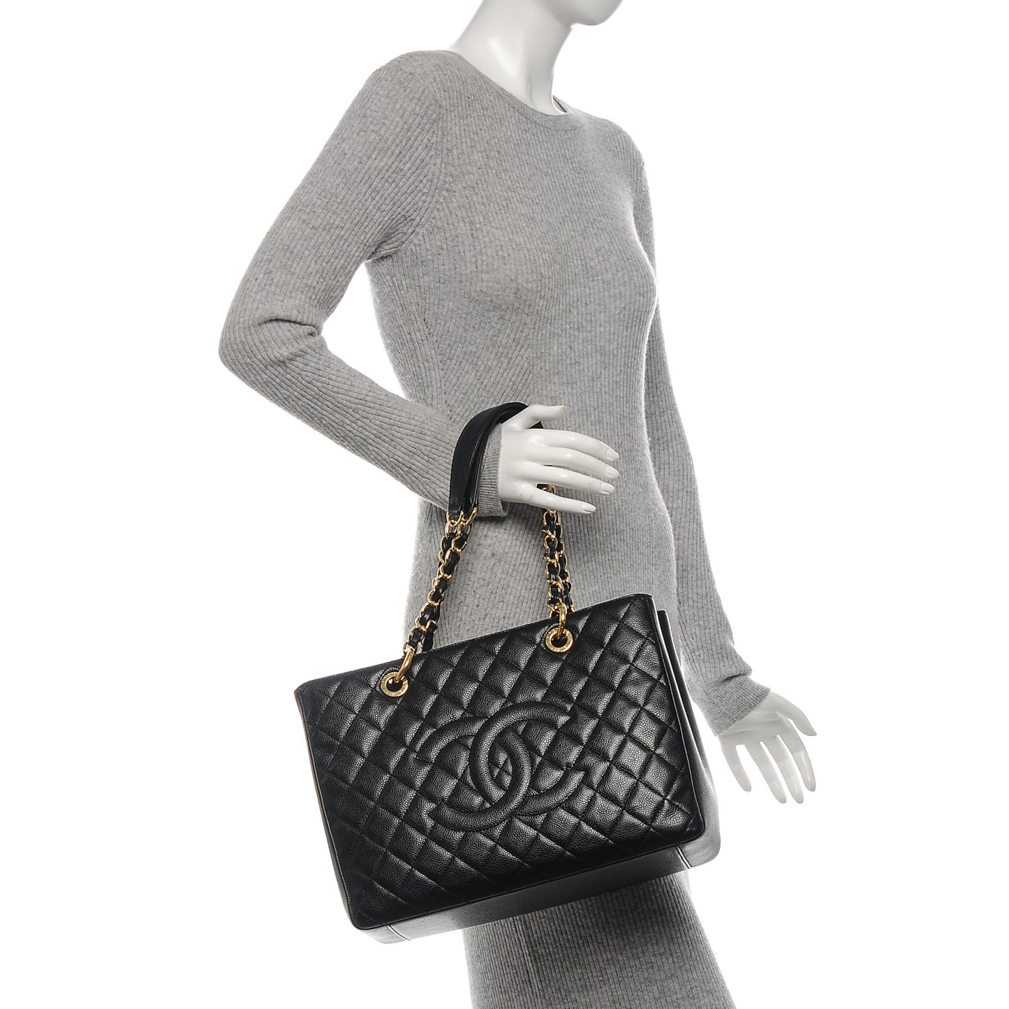 Caviar Quilted Grand Shopping Tote GST Black