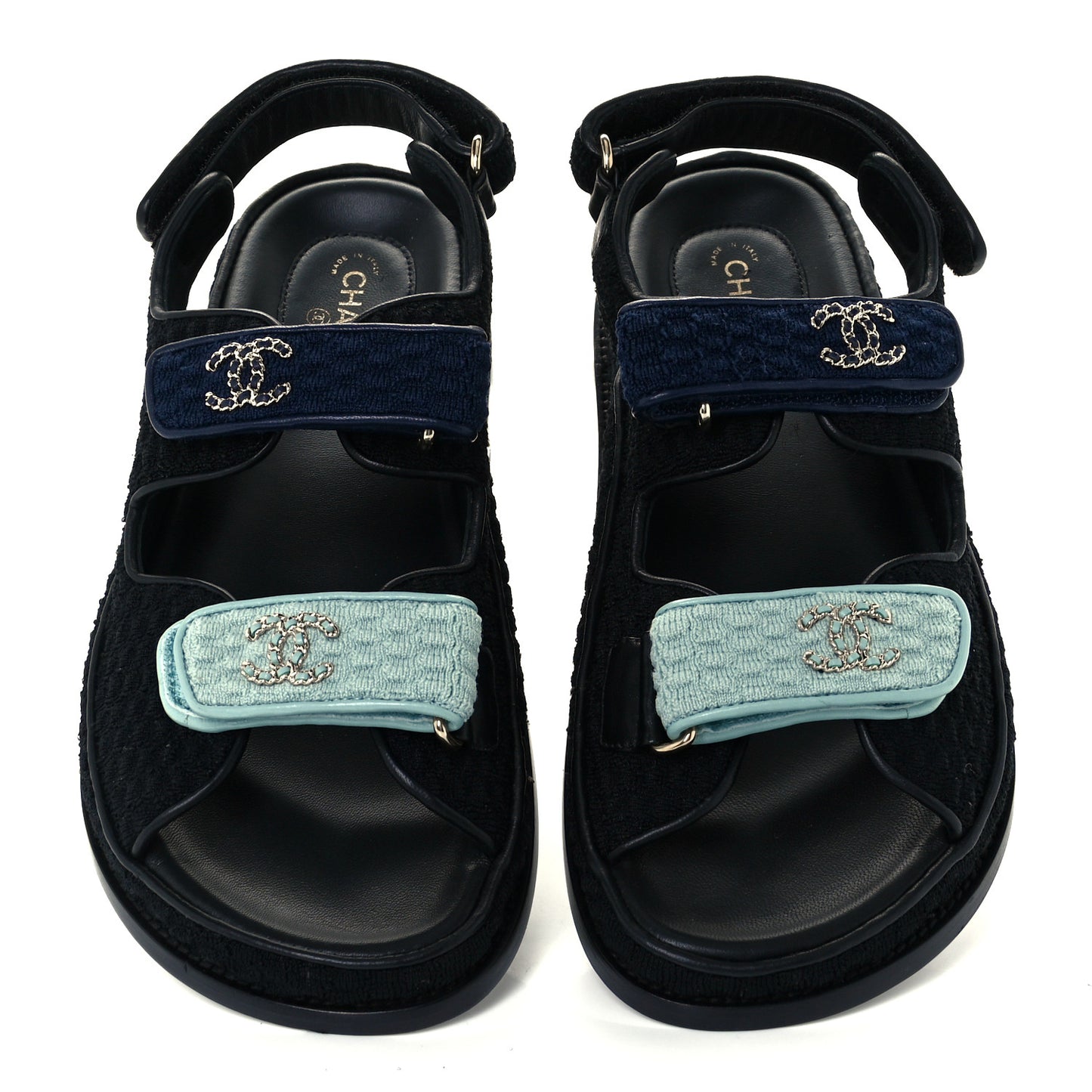 Knit Fabric Velcro Dad Sandals 39 Black Dark Blue Light Blue