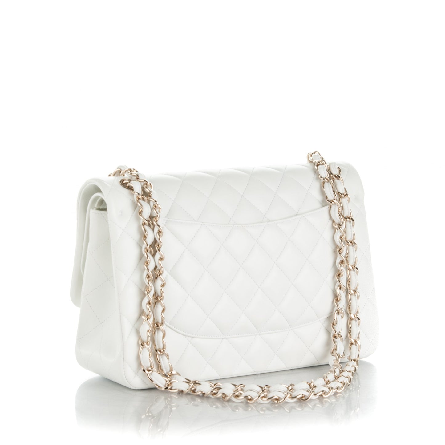 Lambskin Quilted Jumbo Double Flap White