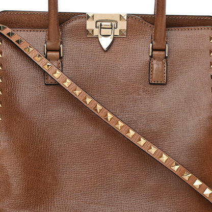 Valentino Garavani Textured Calfskin Rockstud Double Handle Tote Tan 8 of 17