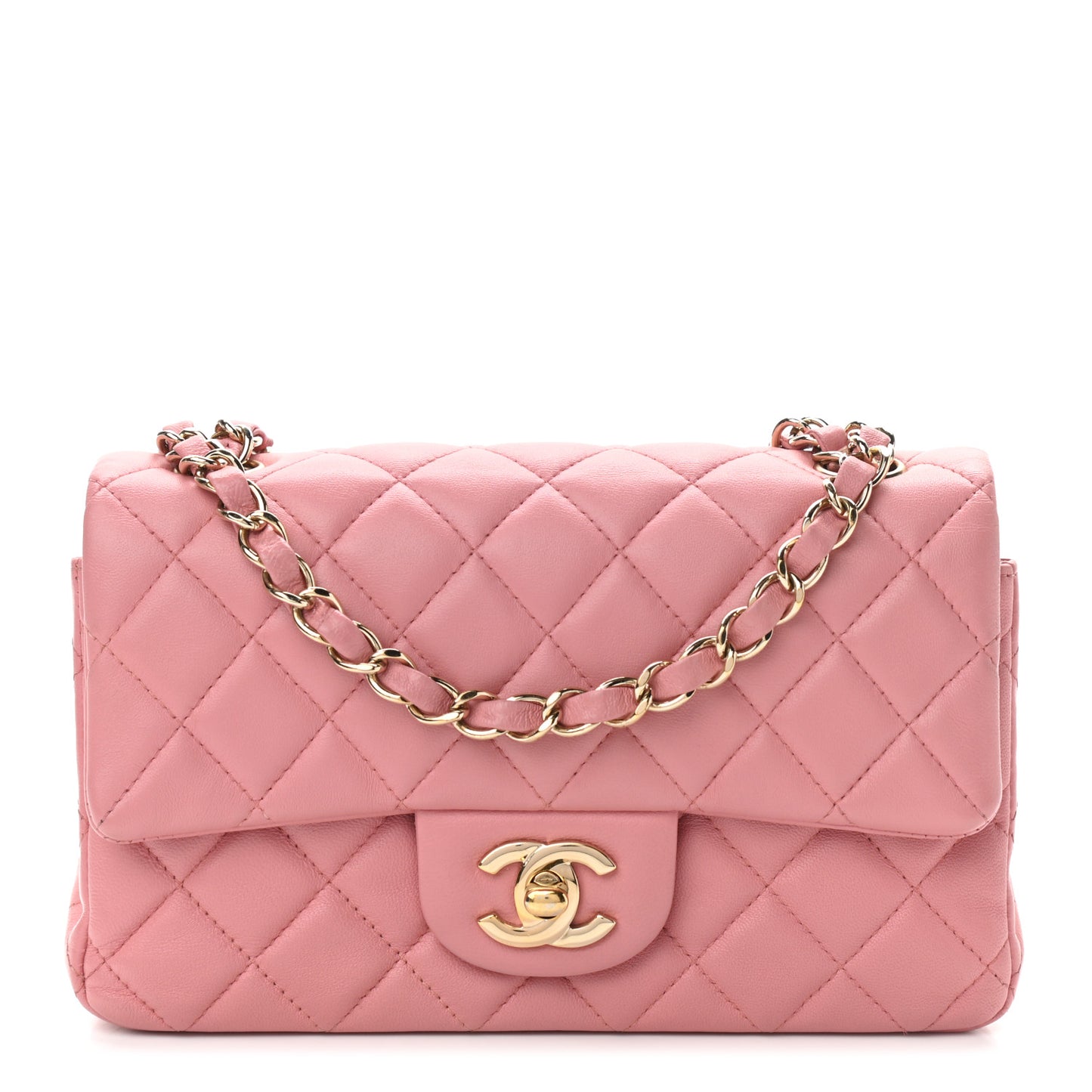 Lambskin Quilted Mini Rectangular Flap Pink