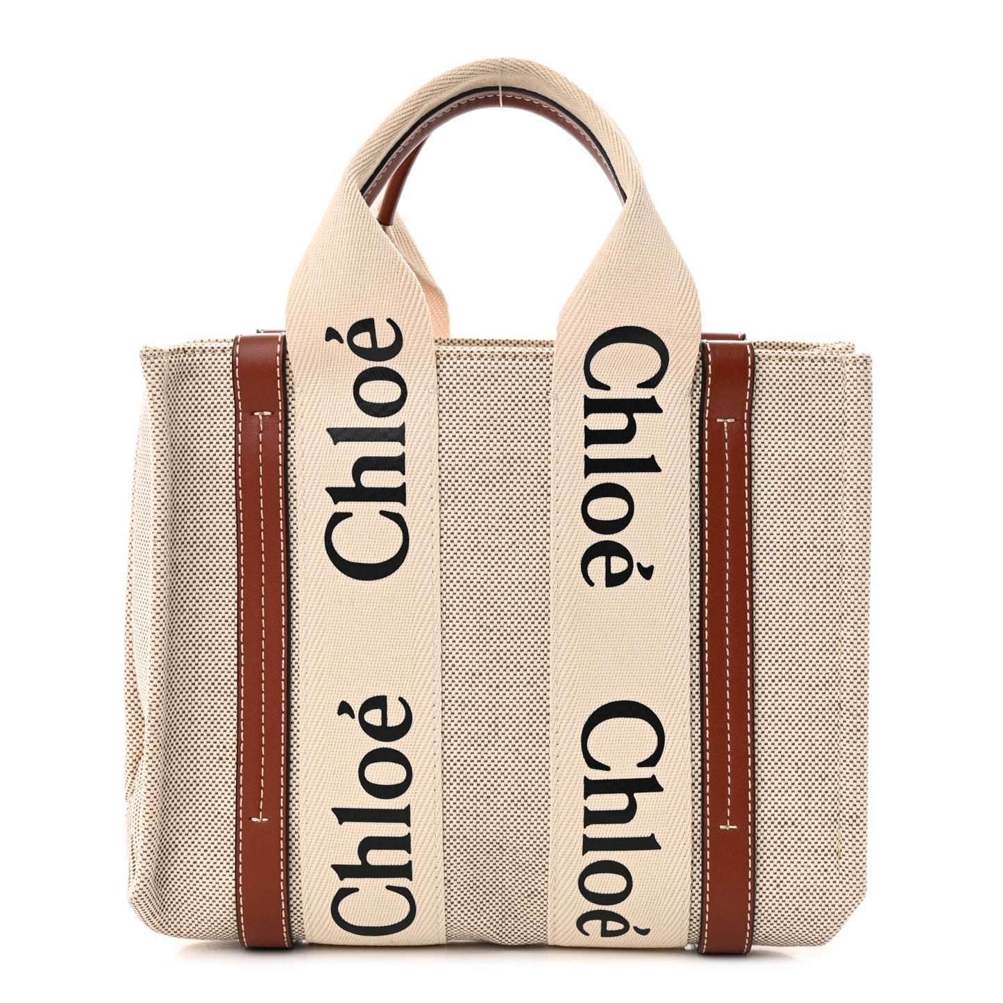 Cotton Calfskin Small Woody Ribbon Tote White Brown