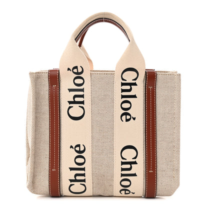 Chloe Cotton Calfskin Small Woody Ribbon Tote White Brown 1 of 12