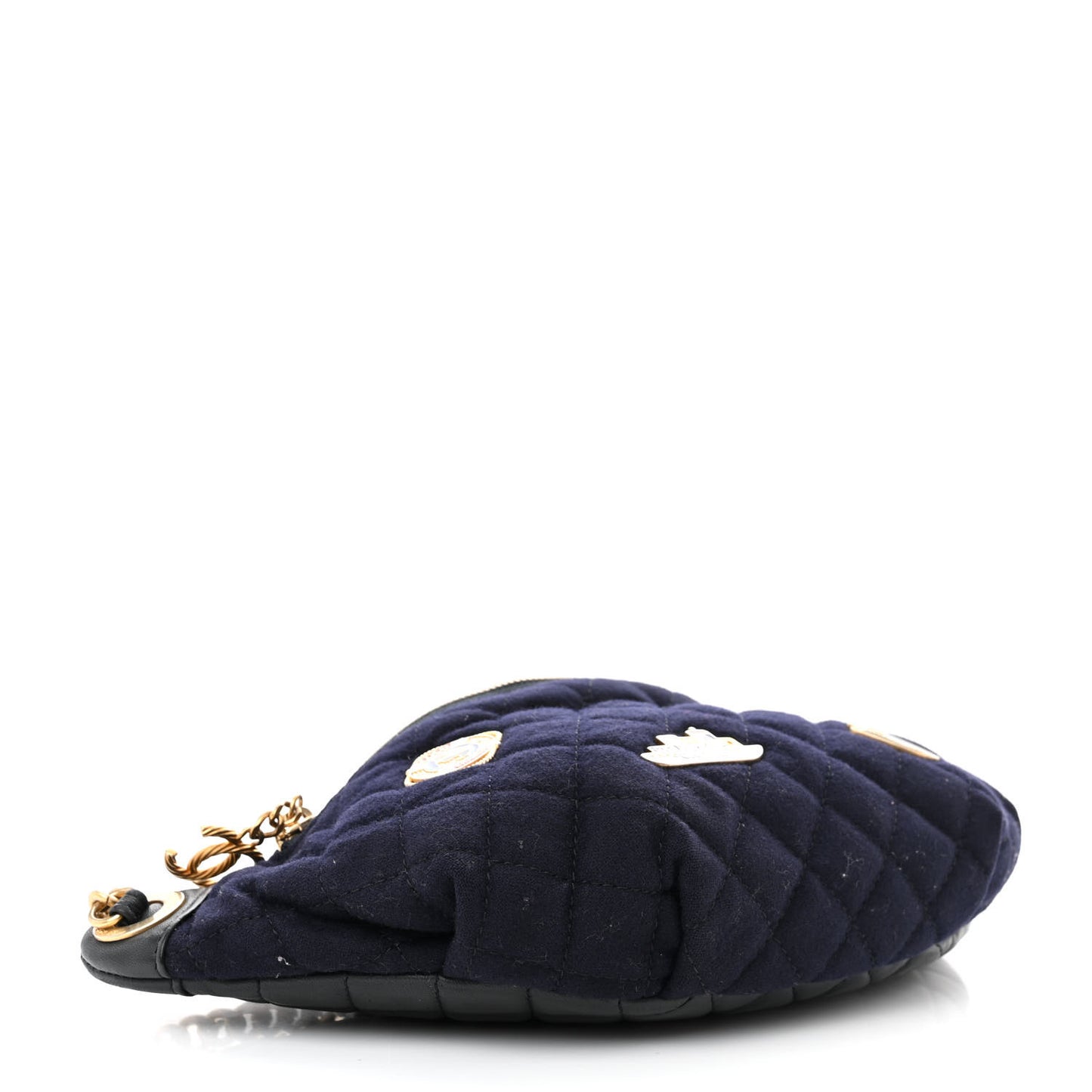 Wool Lambskin Quilted Paris Hamburg Charms Waist Bag Dark Navy
