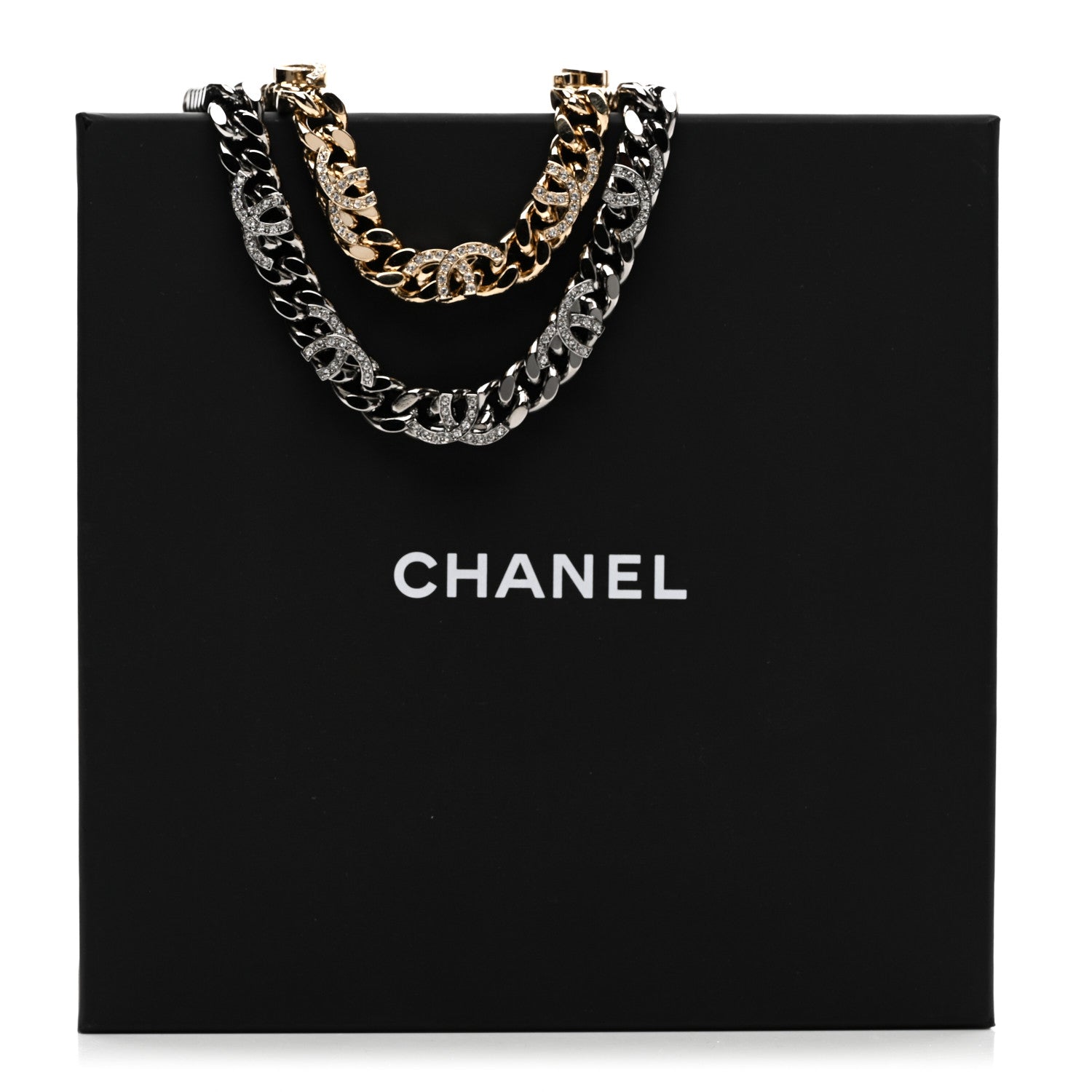 Chanel Crystal Chain CC Link Choker Gold Ruthenium 1677913