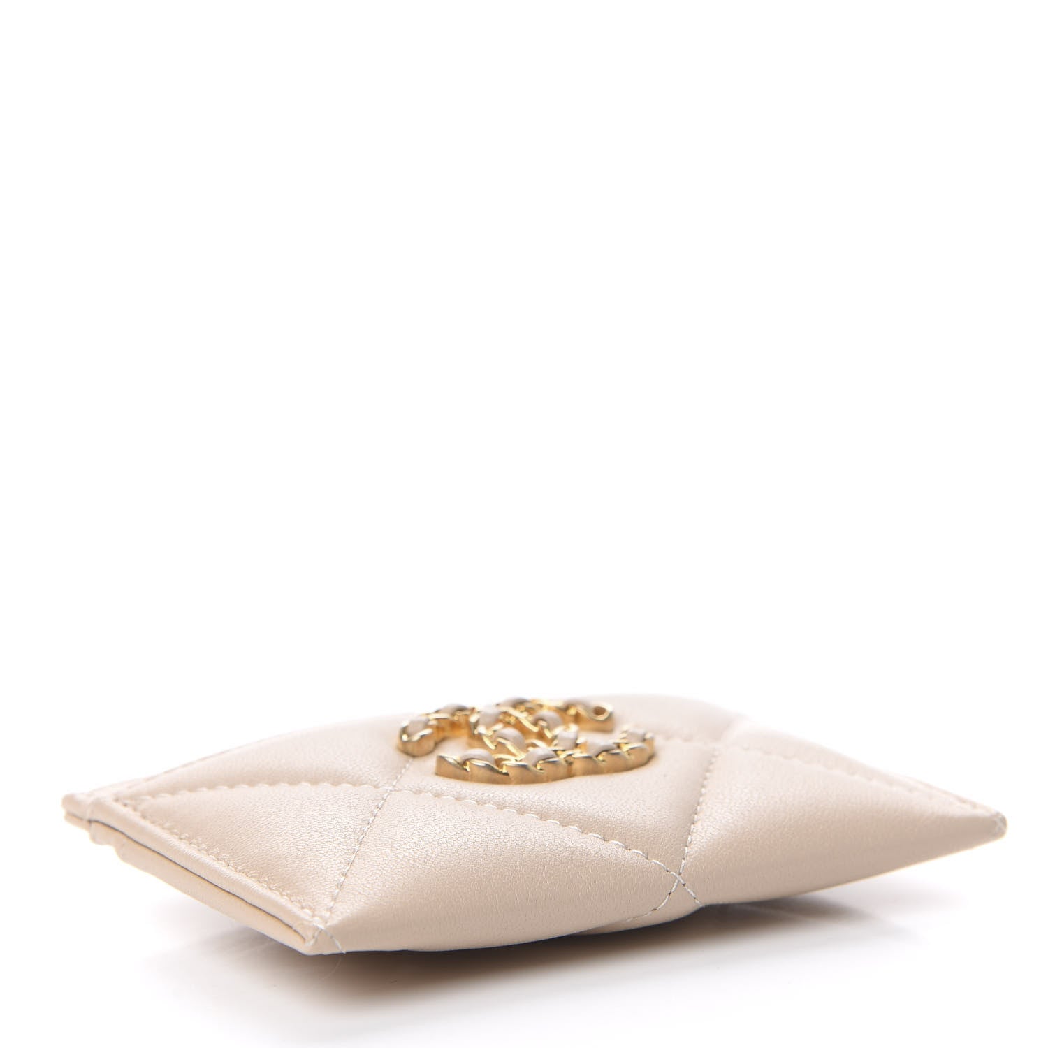 Chanel Shiny Goatskin Quilted Chanel 19 Card Holder Beige 4 of 9