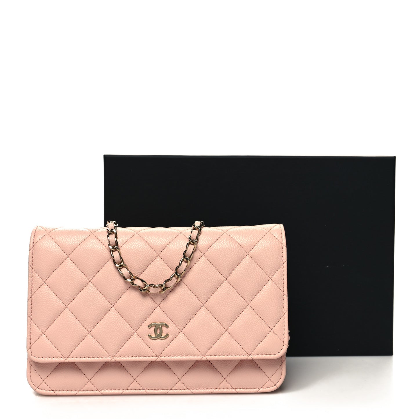 Caviar Quilted Wallet on Chain WOC Light Pink