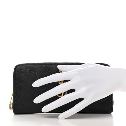 Saint Laurent Grain De Poudre Matelasse Chevron Monogram Zip Around Wallet Black 2 of 6