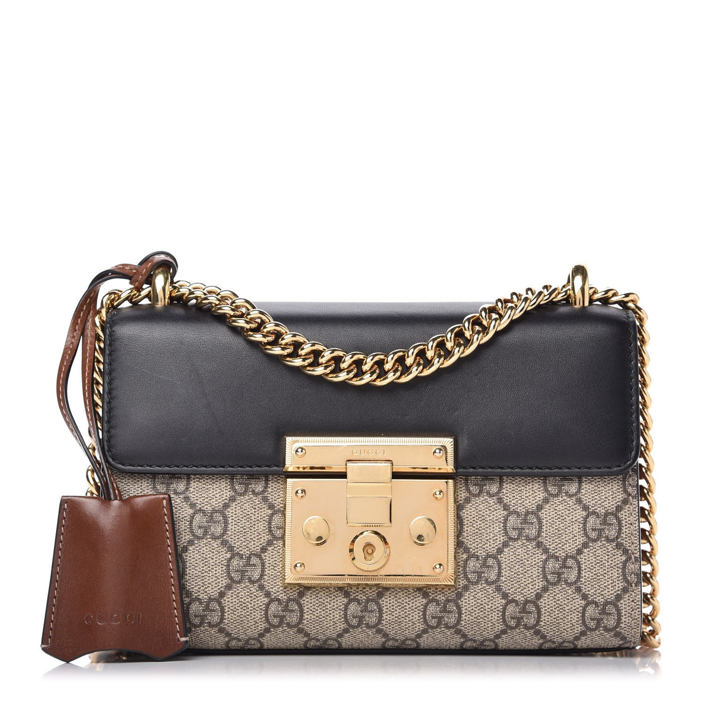 GG Supreme Monogram Calfskin Small Padlock Shoulder Bag Beige Black Cuir