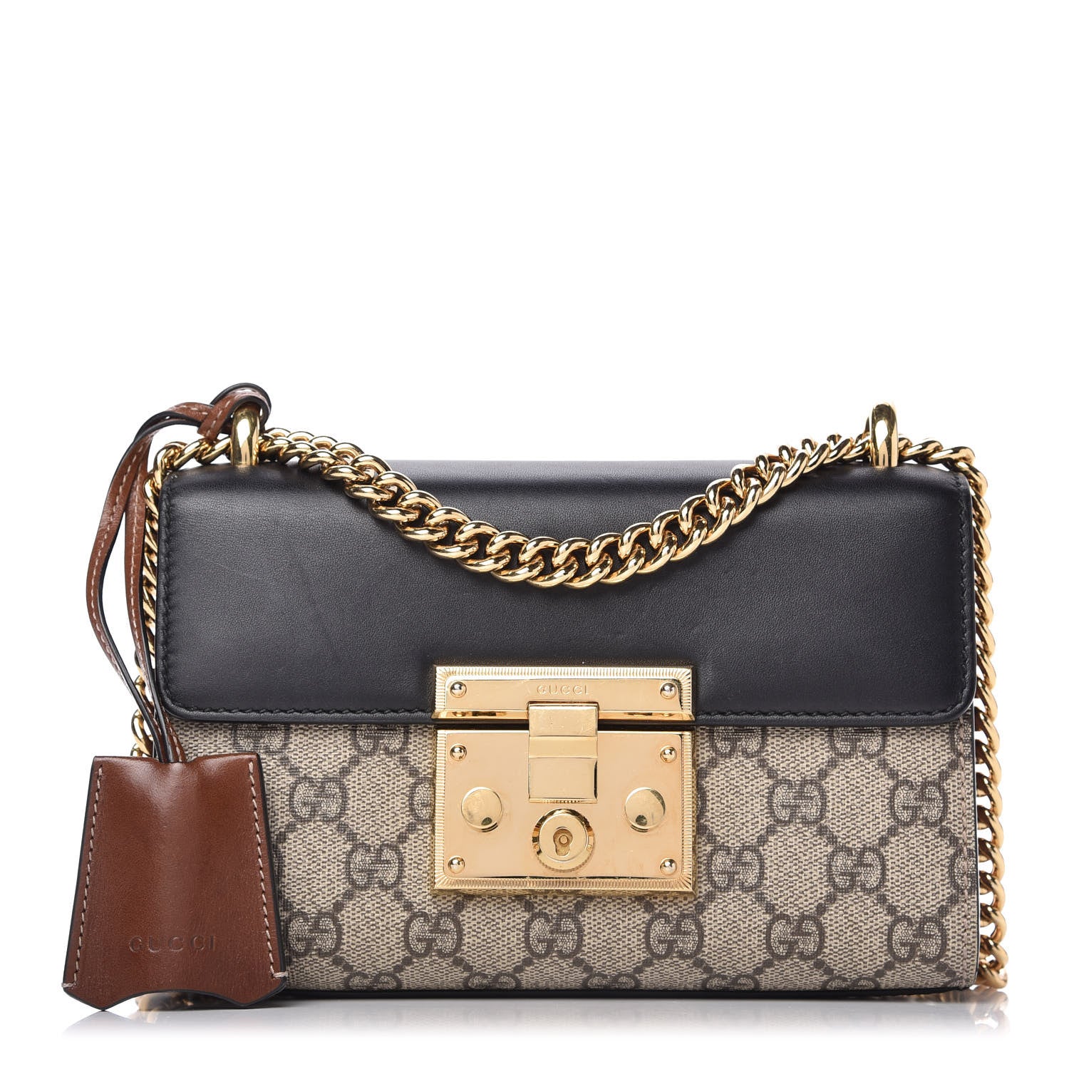 Gucci GG Supreme Monogram Calfskin Small Padlock Shoulder Bag Beige Black Cuir 1 of 10