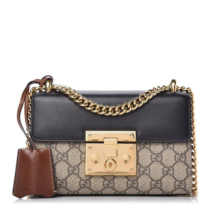 Gucci GG Supreme Monogram Calfskin Small Padlock Shoulder Bag Beige Black Cuir 1 of 10
