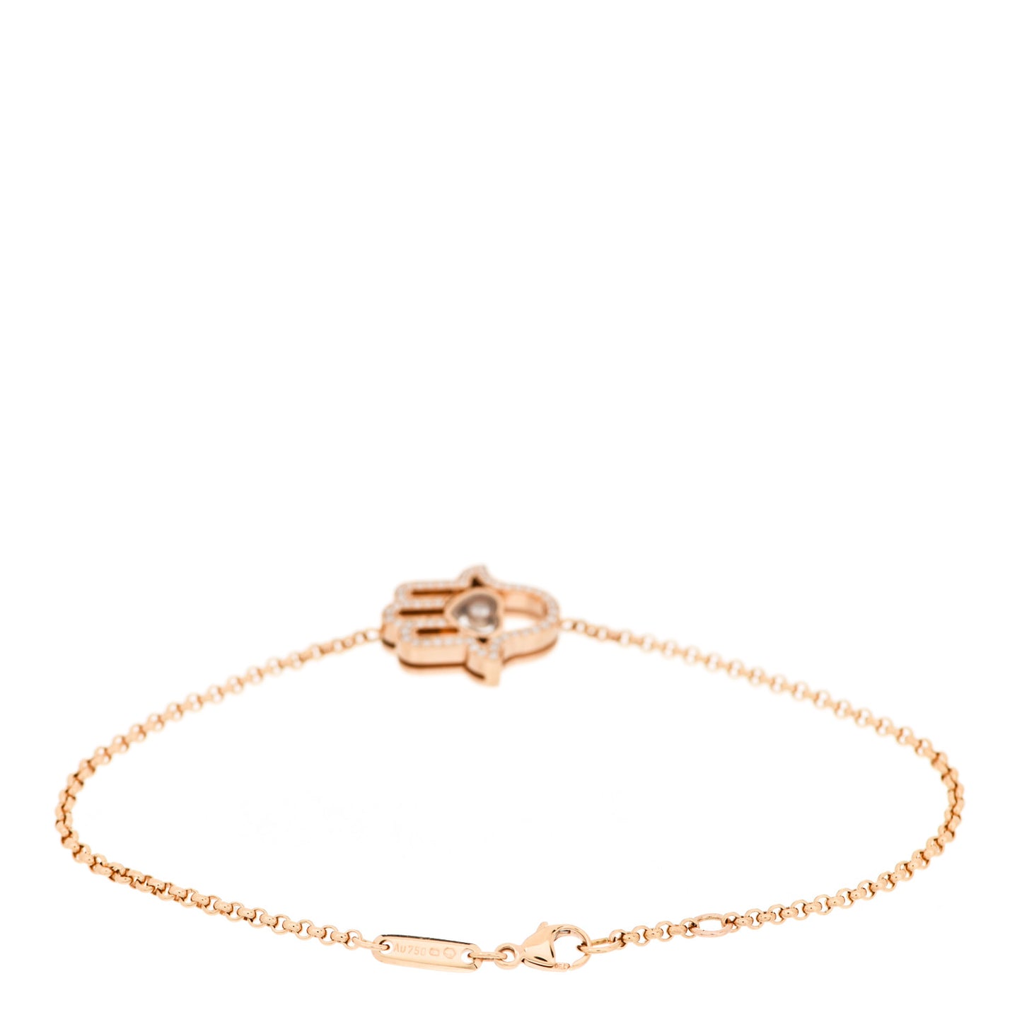 18K Rose Gold Diamond Happy Diamonds Good Luck Charm Hamsa Pave Bracelet