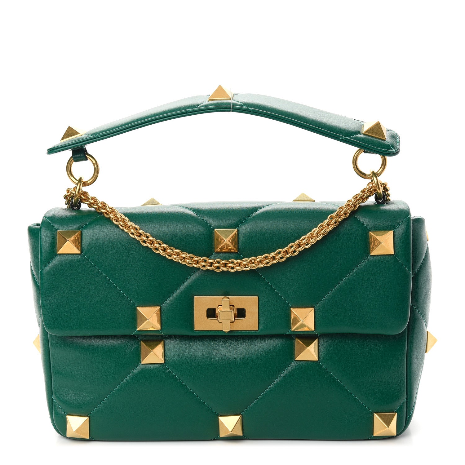 Valentino Garavani Nappa Large Roman Stud Shoulder Bag Jungle 1 of 8