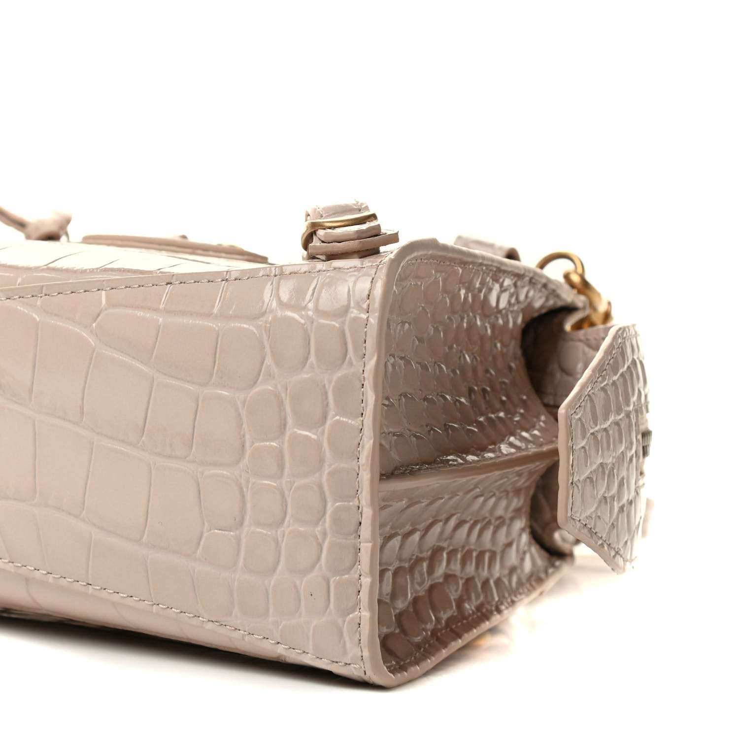 Balenciaga Shiny Supple Calfskin Crocodile Embossed Neo Classic Gold Hardware Mini City Light Beige 8 of 8