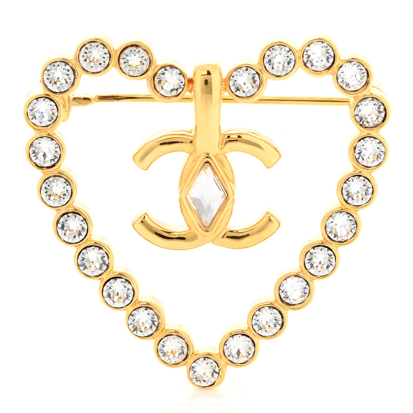Crystal Heart CC Brooch Gold