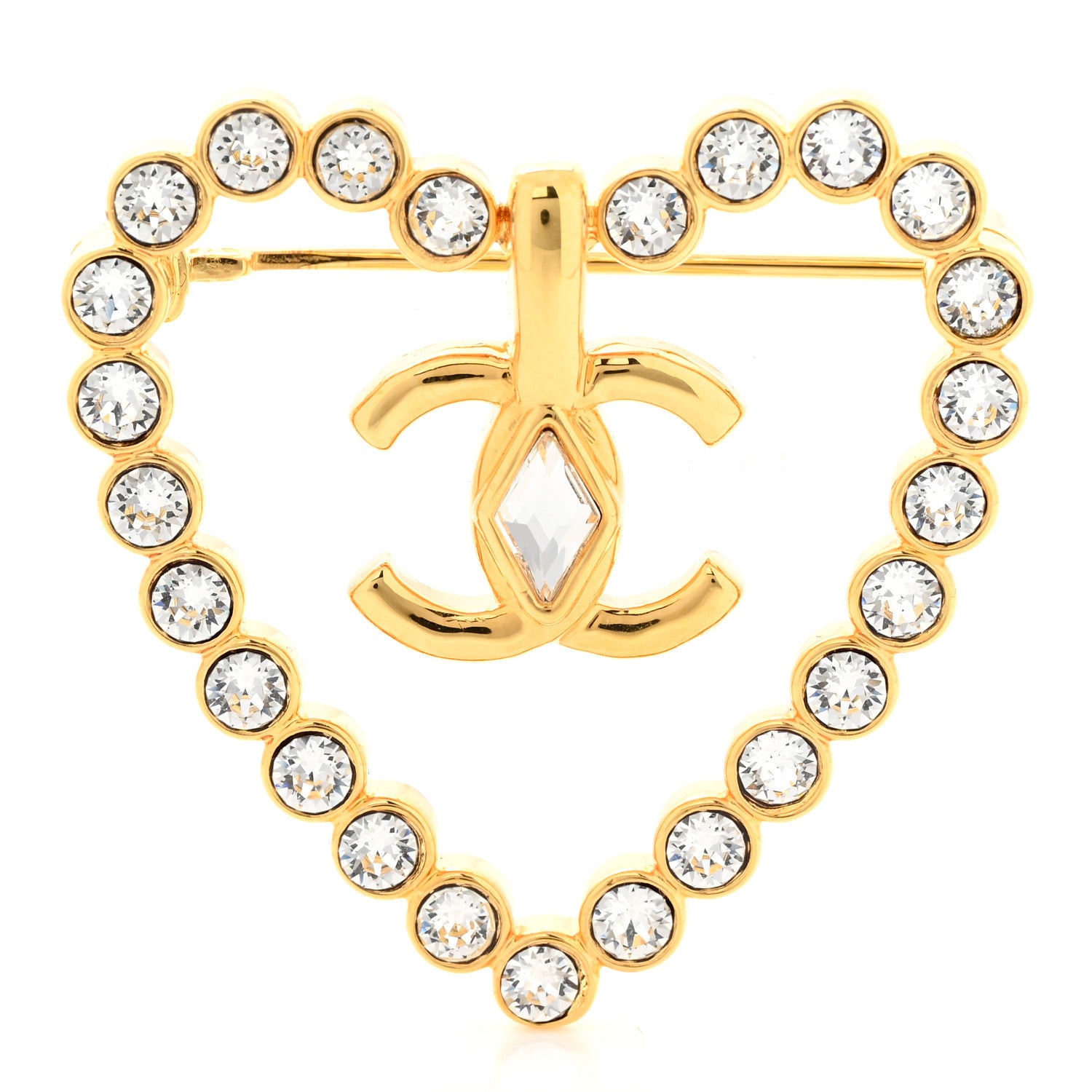 Chanel Crystal Heart CC Brooch Gold 1 of 5