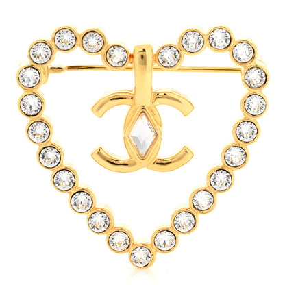 Chanel Crystal Heart CC Brooch Gold 1 of 5