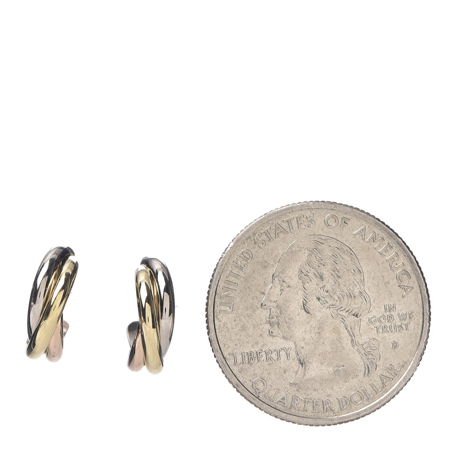 Cartier 18K Pink Yellow White Gold Small Trinity Hoop Earrings 2 of 4
