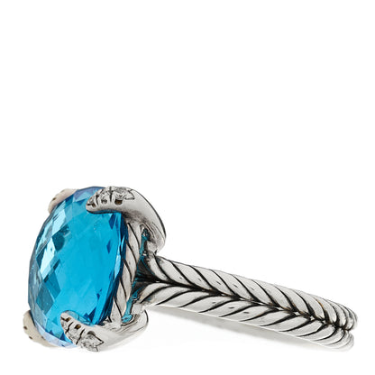 David Yurman Sterling Silver Diamond Blue Topaz 14mm Chatelaine Ring 56 7.5 3 of 5