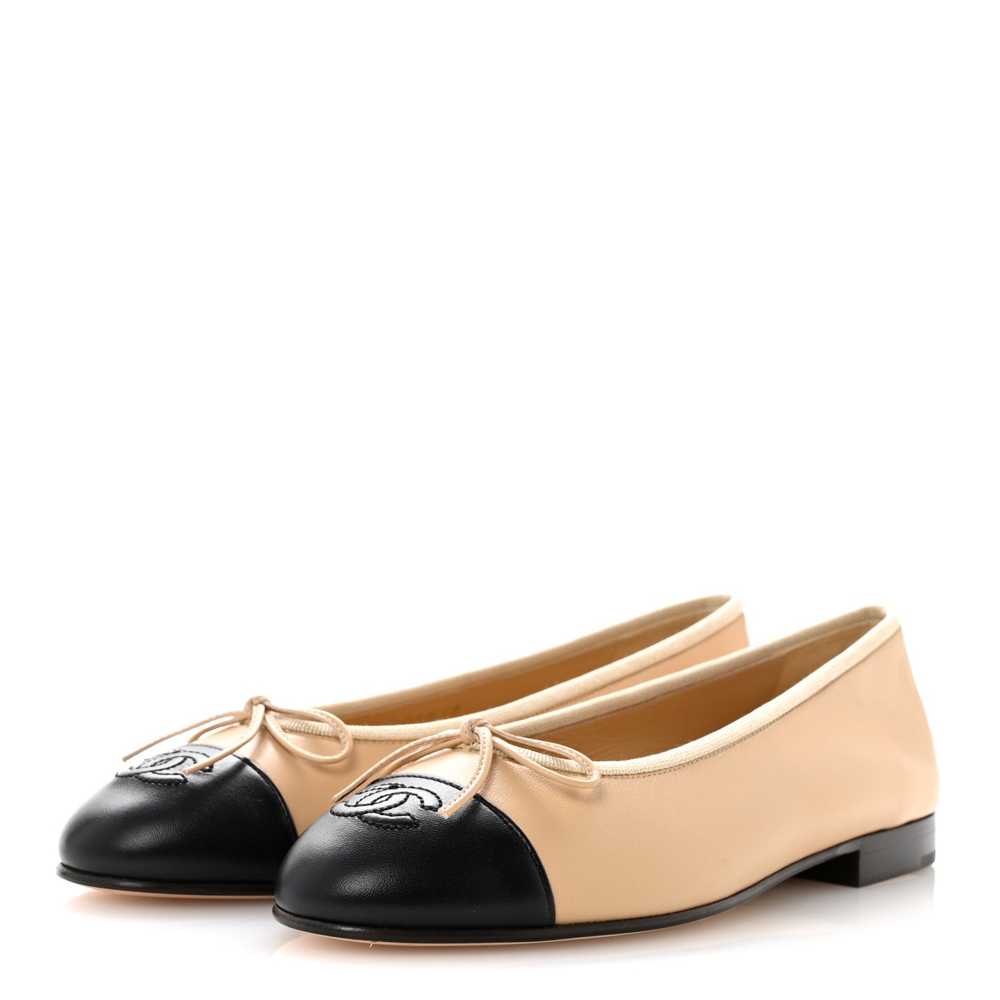 Lambskin Cap Toe CC Ballerina Flats 37 Beige Black