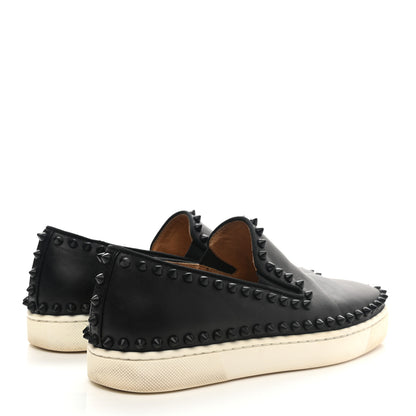 Christian Louboutin Calfskin Studded Womens Pik Boat Flat Loafers 37.5 Black 5 of 8