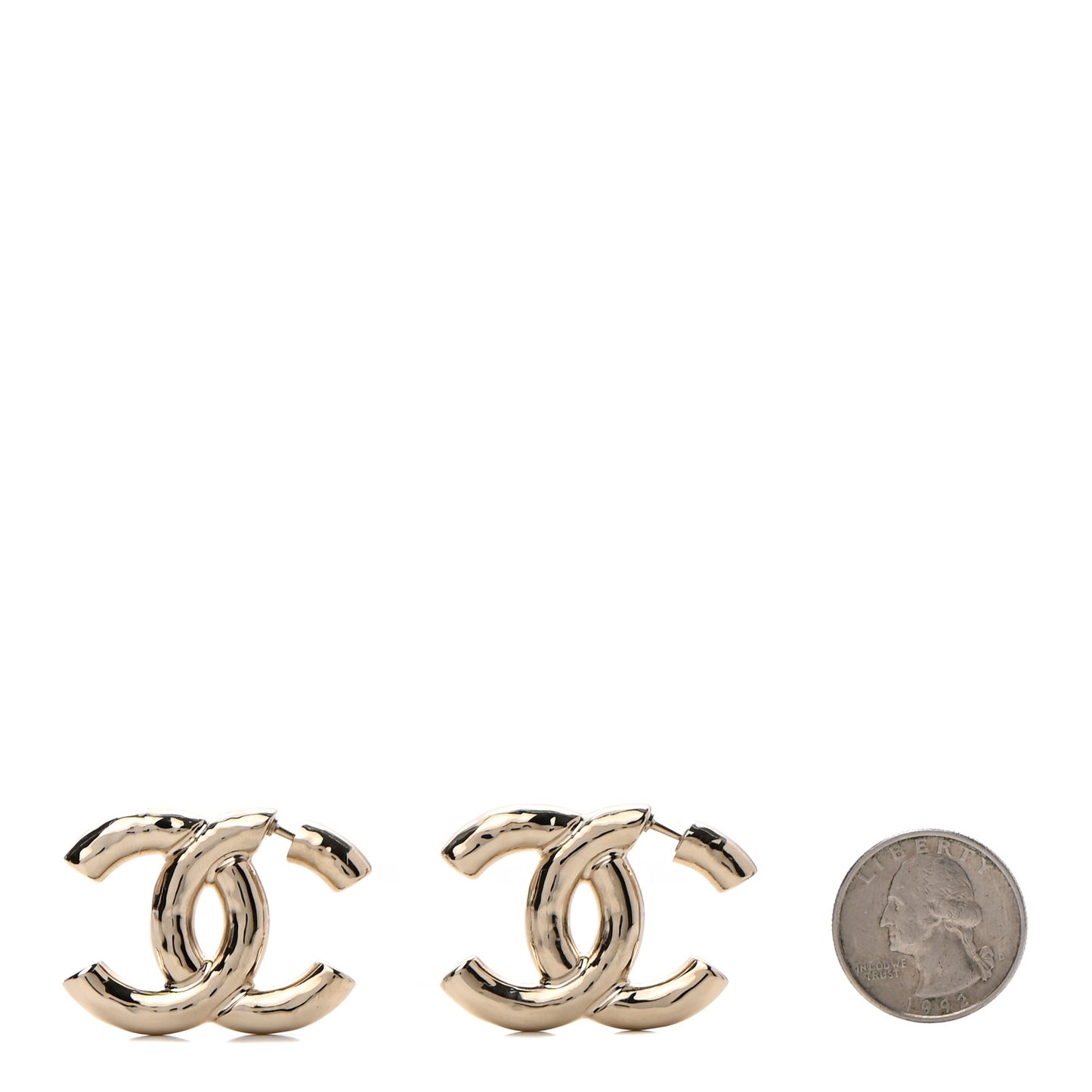 Metal Large CC Earrings Light Gold