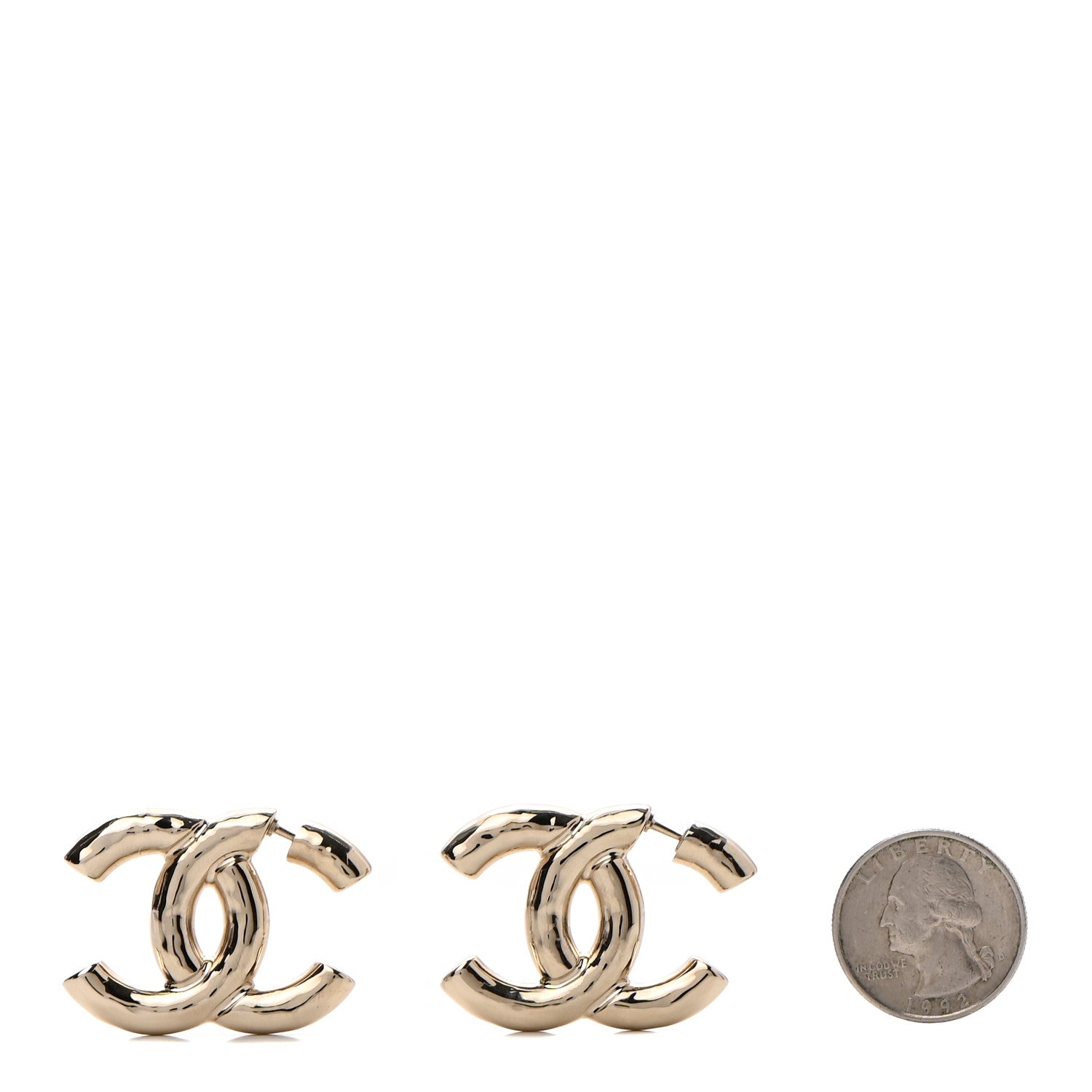 Chanel Metal Large CC Earrings Light Gold 2 of 4