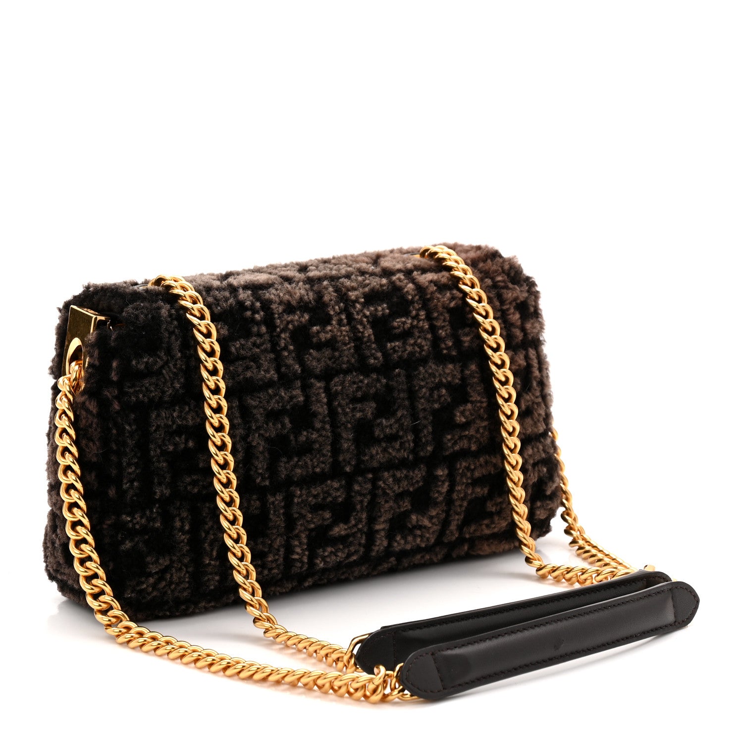 Fendi Shearling FF Midi Chain Baguette Ebano 3 of 11