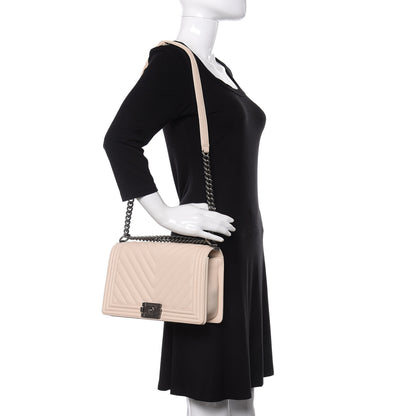 Chanel Caviar Chevron Quilted New Medium Boy Flap Light Beige 2 of 9