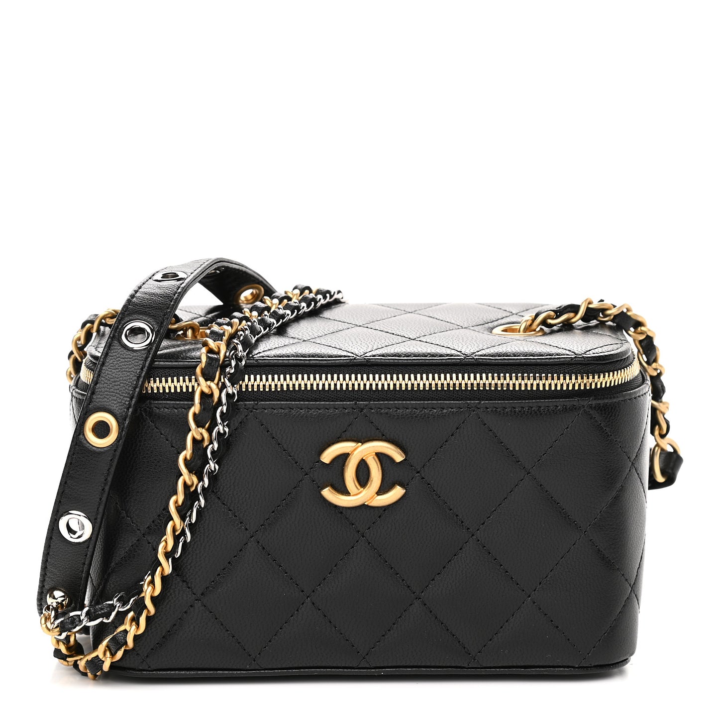 Goatskin Quilted Punk Essentials Vanity Case With Chain Black
