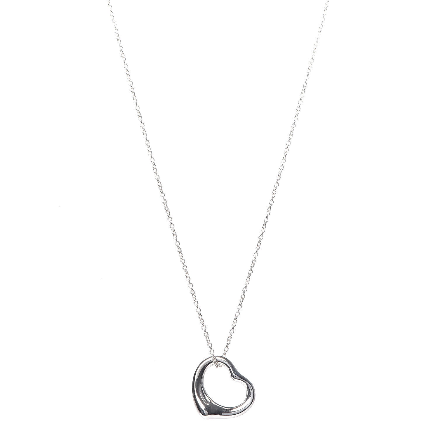 Tiffany Sterling Silver 14mm Elsa Peretti Open Heart Pendant Necklace 1 of 6