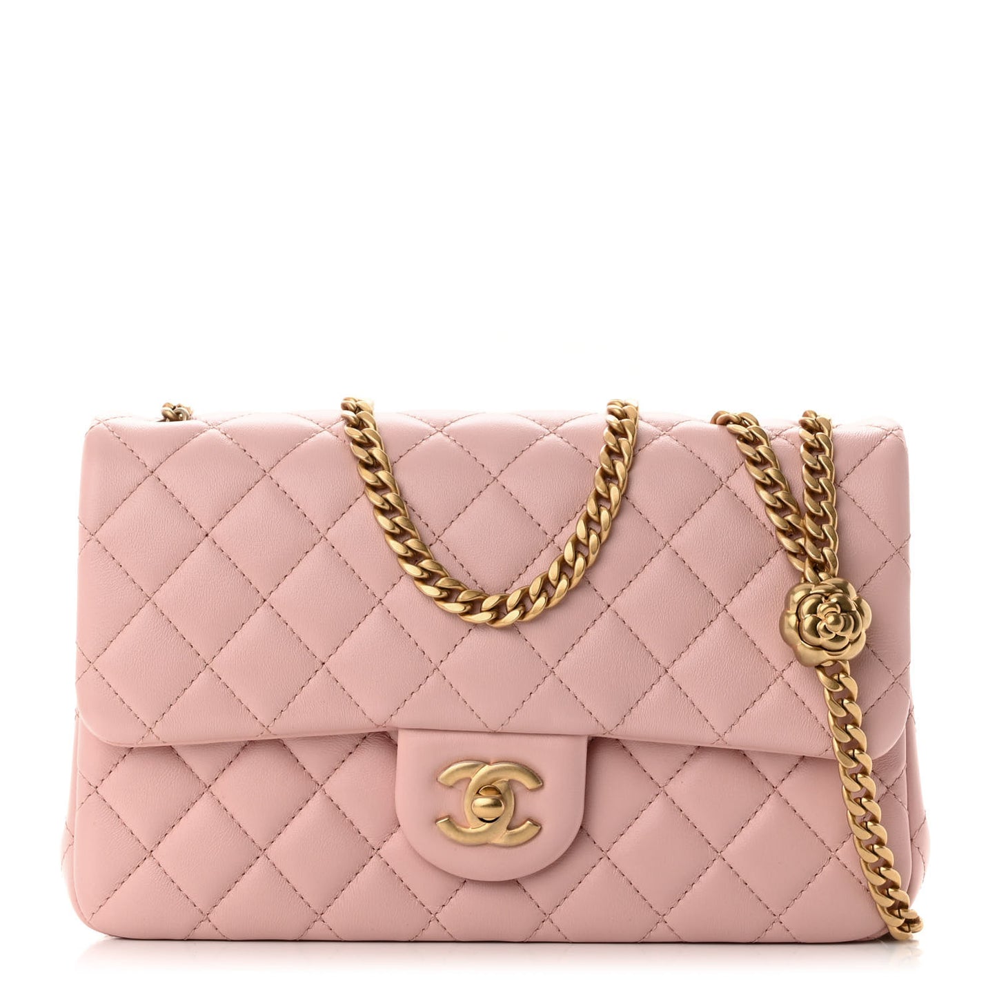Lambskin Quilted Small Sweet Camellia Flap Light Pink