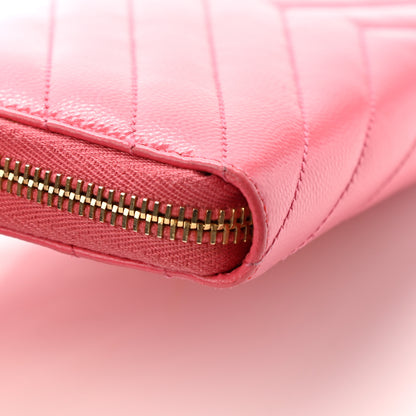 Saint Laurent Grain De Poudre Matelasse Chevron Monogram Zip Around Wallet Rose Clair 15 of 16