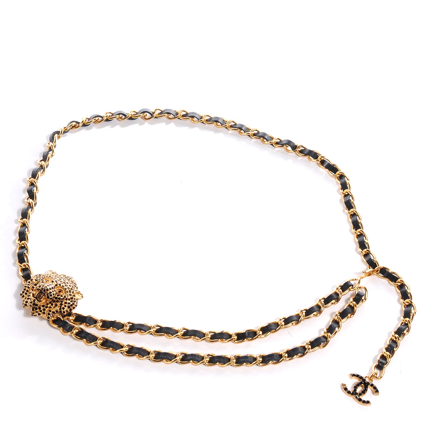 Crystal and Lambskin Lion Chain Belt Gold