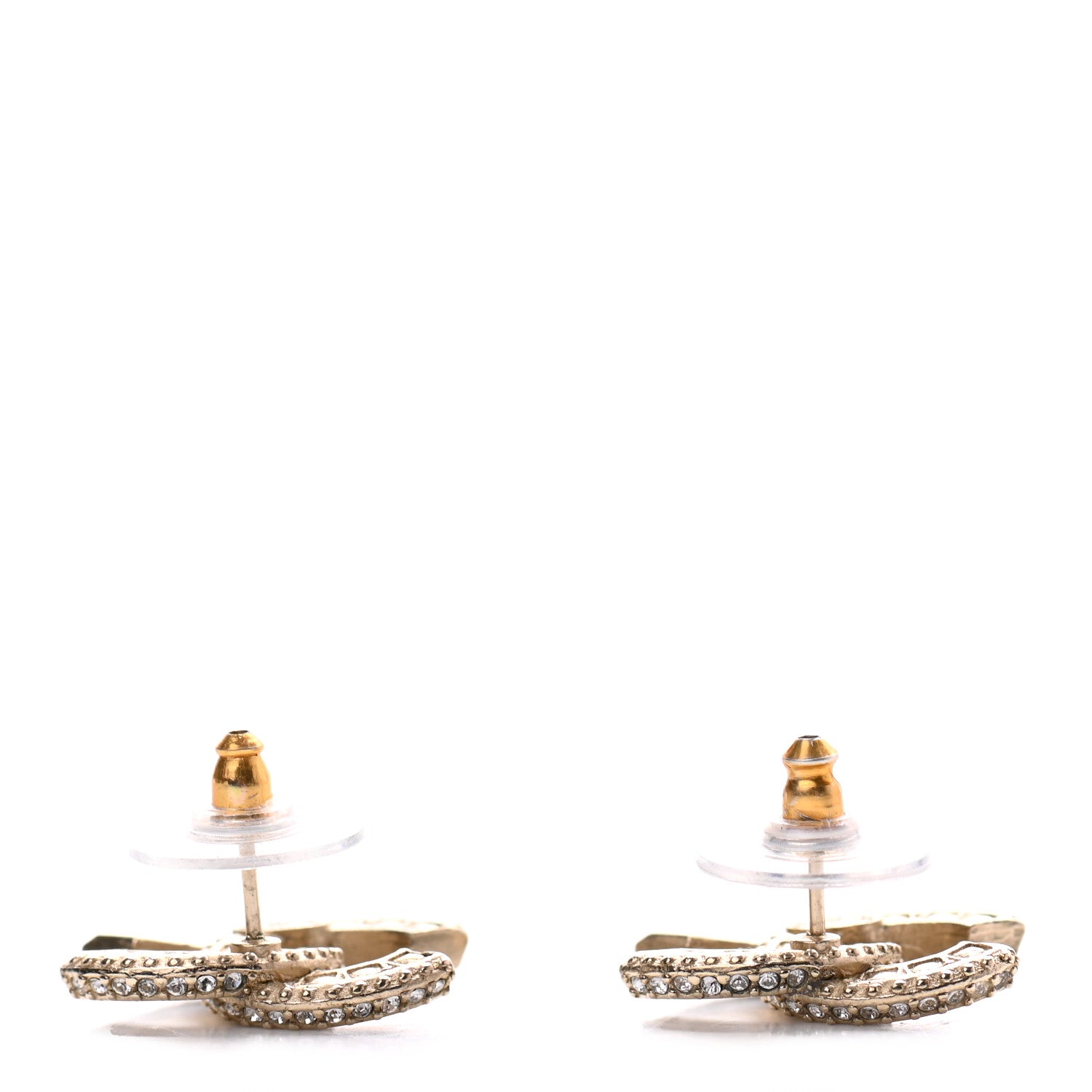 Chanel Crystal Timeless CC Earrings Light Gold 3 of 4