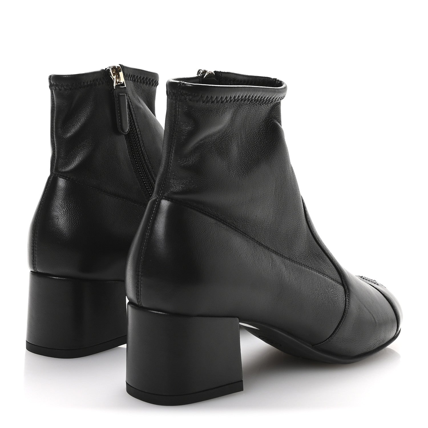 シャネル　レザーブーツ　36.5 Chanel Stretch Lambskin Cap Toe CC Uniform Short Boots 36.5 Black