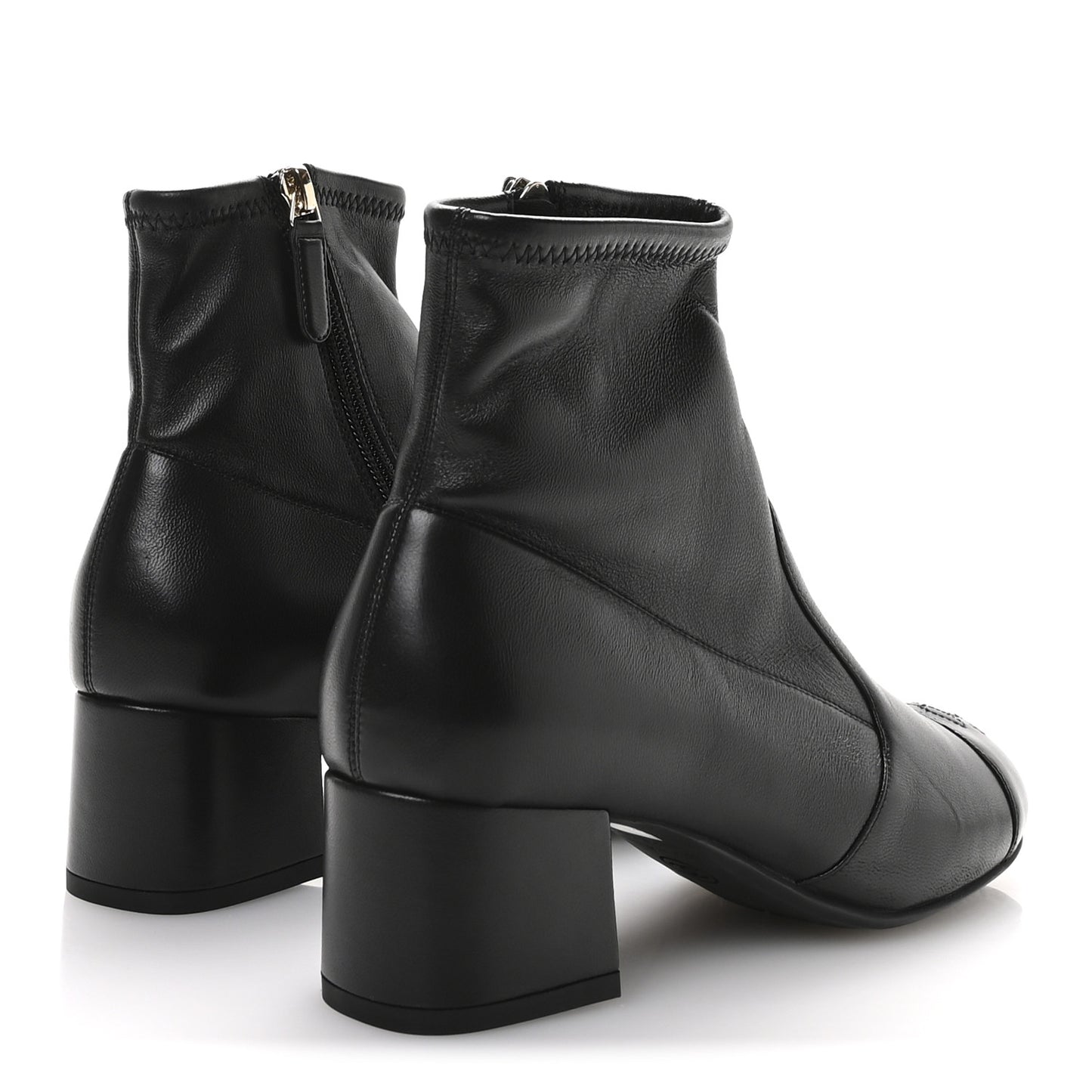 Stretch Lambskin Cap Toe CC Uniform Short Boots 36.5 Black