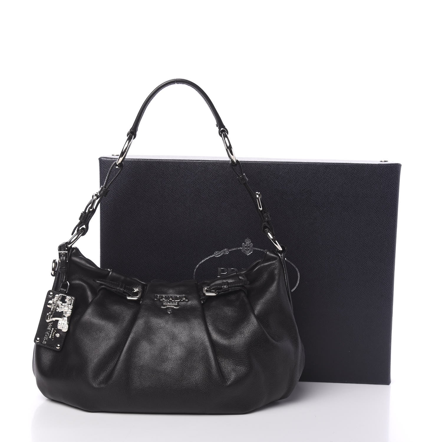 Prada Soft Calfskin Pleated Hobo Black 11 of 11