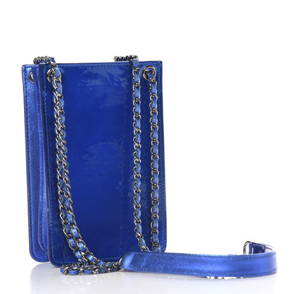 Chanel Metallic Patent Crossbody CC Phone Holder Blue 3 of 9