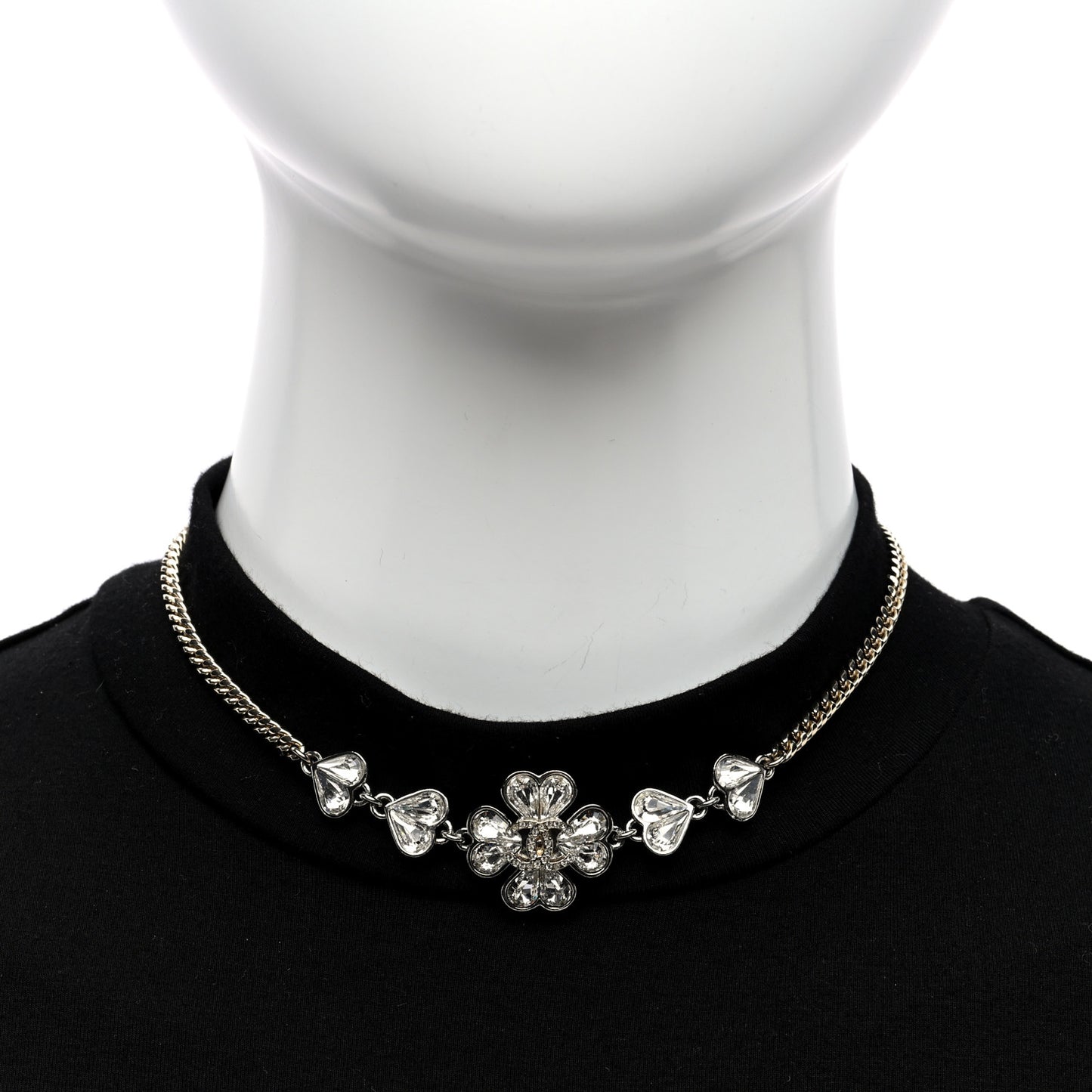 Crystal CC Clover Chain Choker Necklace Gold