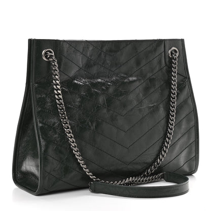 Saint Laurent Crinkled Calfskin Matelasse Monogram Medium Niki Shopper Tote New Vert 3 of 12
