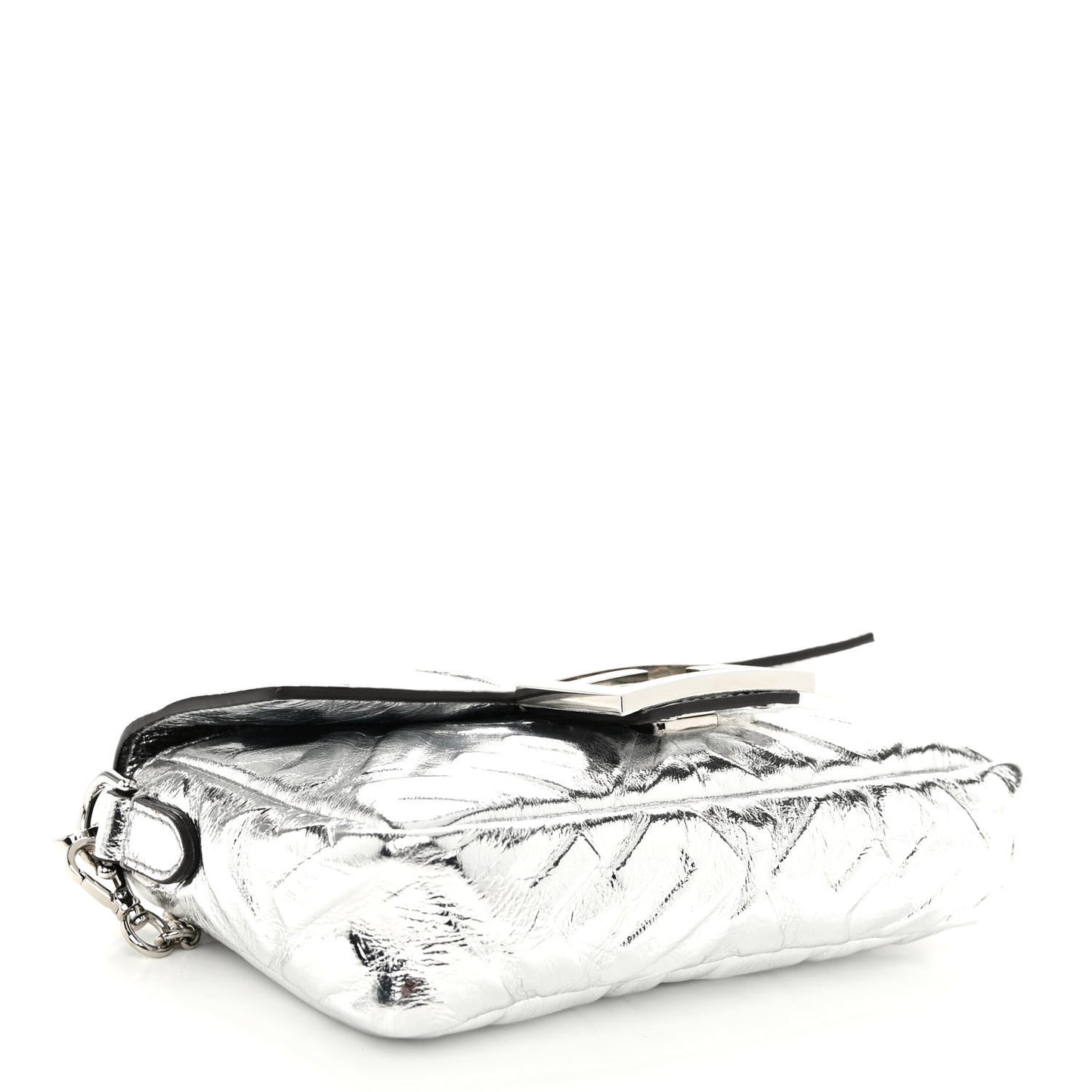 Vitello Catalan Mirror FF 1974 Embossed Mini Baguette Argento