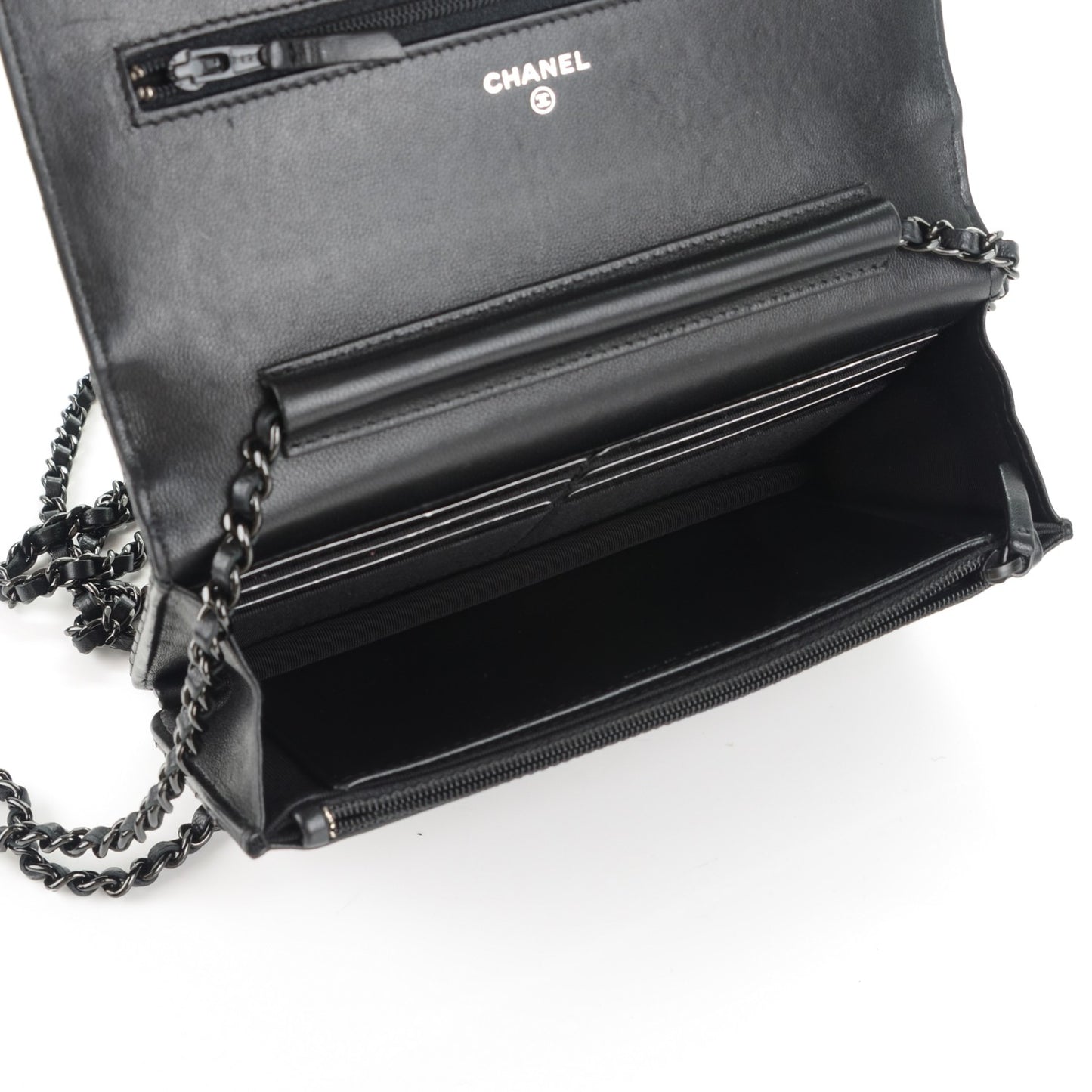 Calfskin Chevron Wallet On Chain WOC So Black