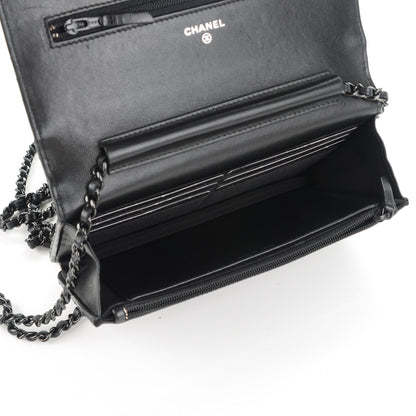 Chanel Calfskin Chevron Wallet On Chain WOC So Black 5 of 8