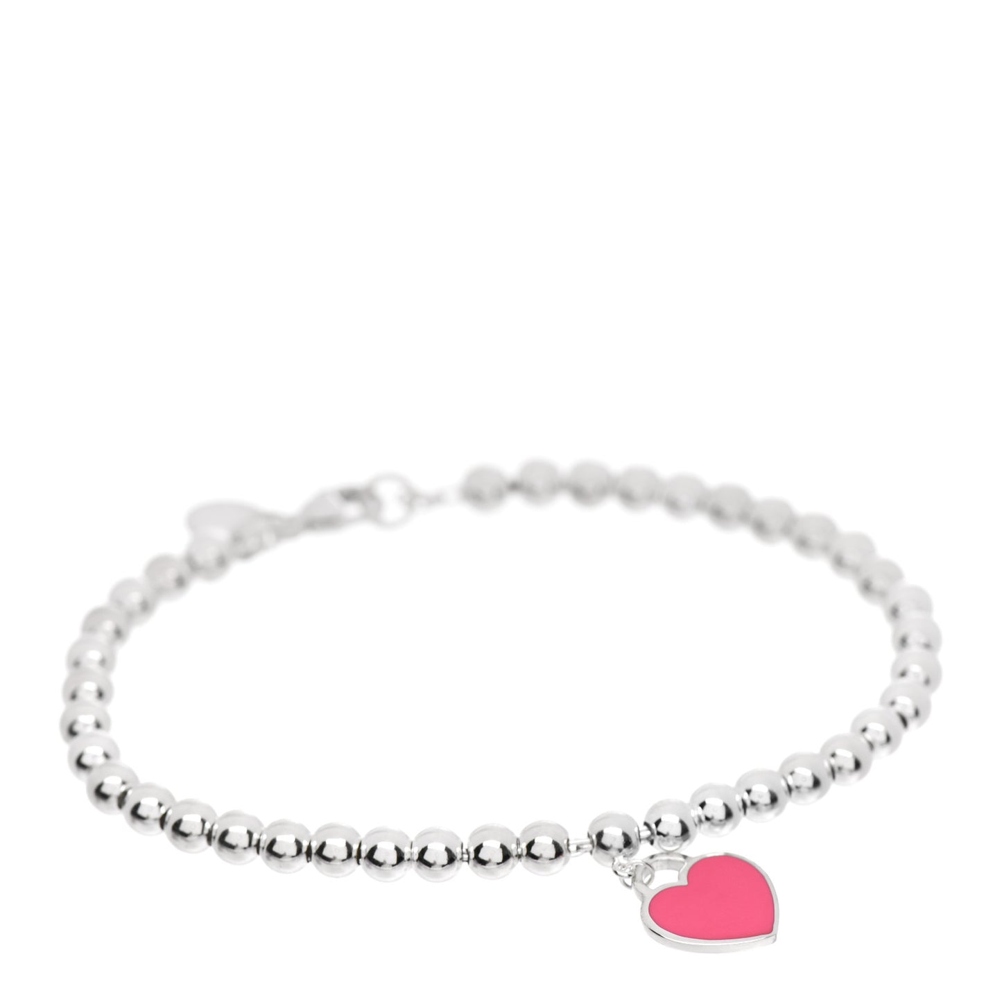 Sterling Silver Enamel 4mm Return to Tiffany Heart Tag Bead Bracelet Hot Pink