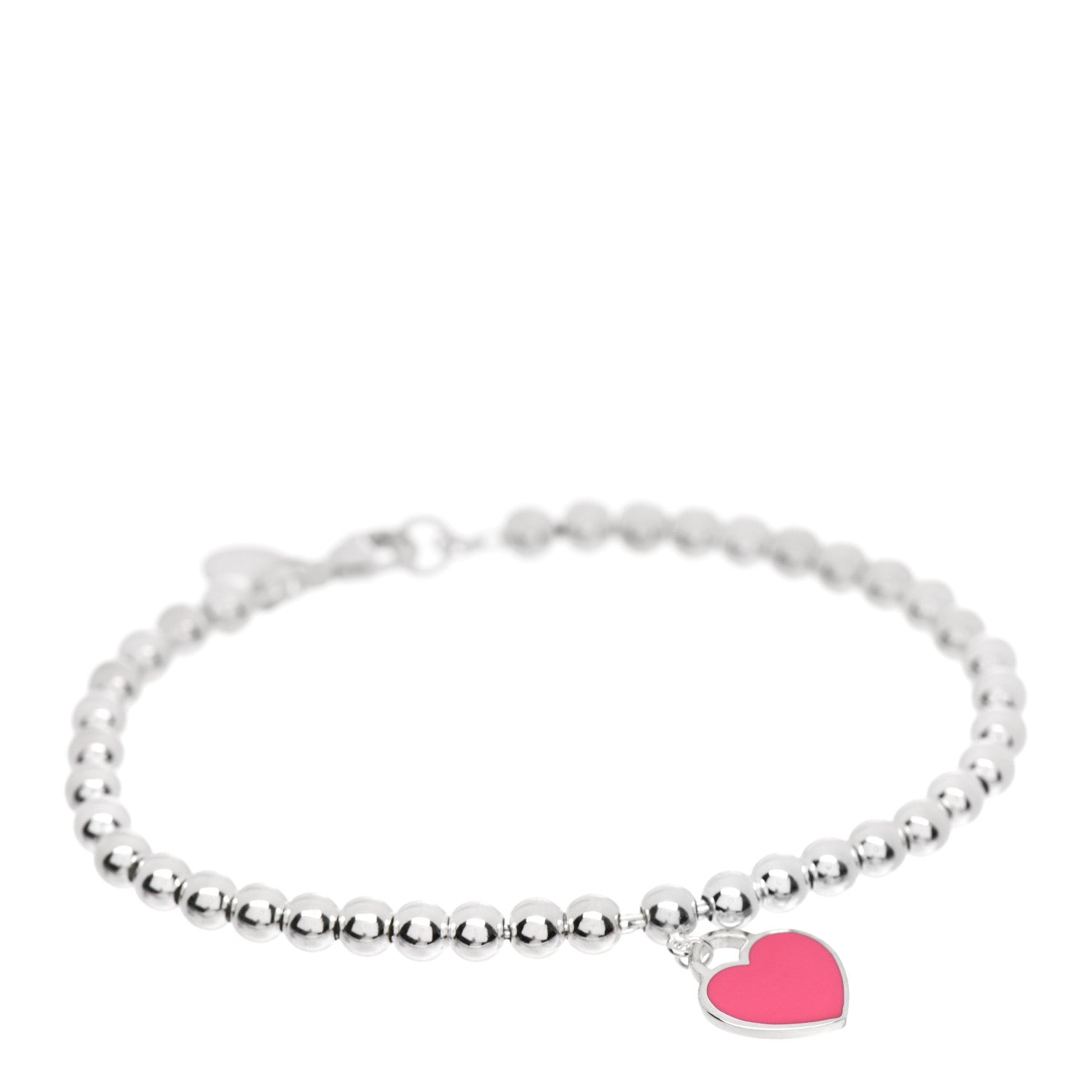 Tiffany Sterling Silver Enamel 4mm Return to Tiffany Heart Tag Bead Bracelet Hot Pink 1 of 5