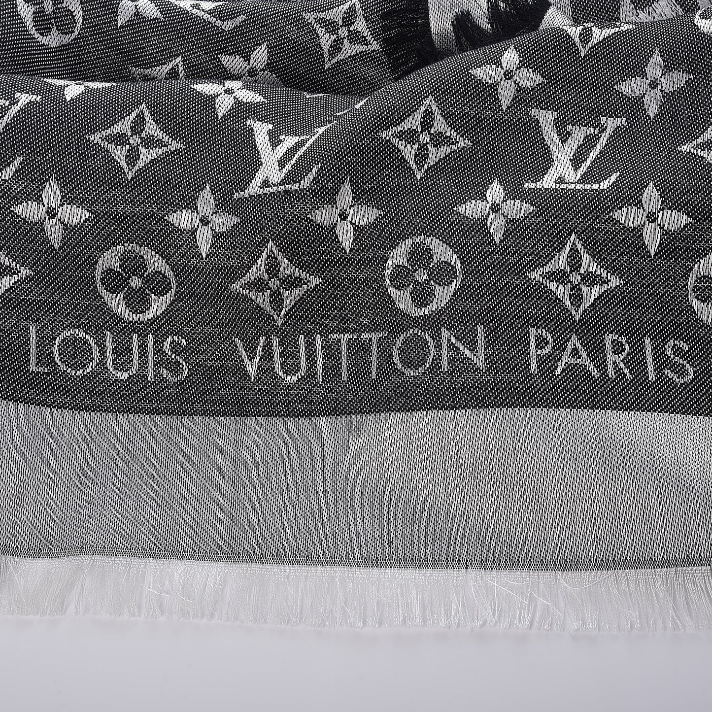 Wool Silk Monogram Denim Shawl Black