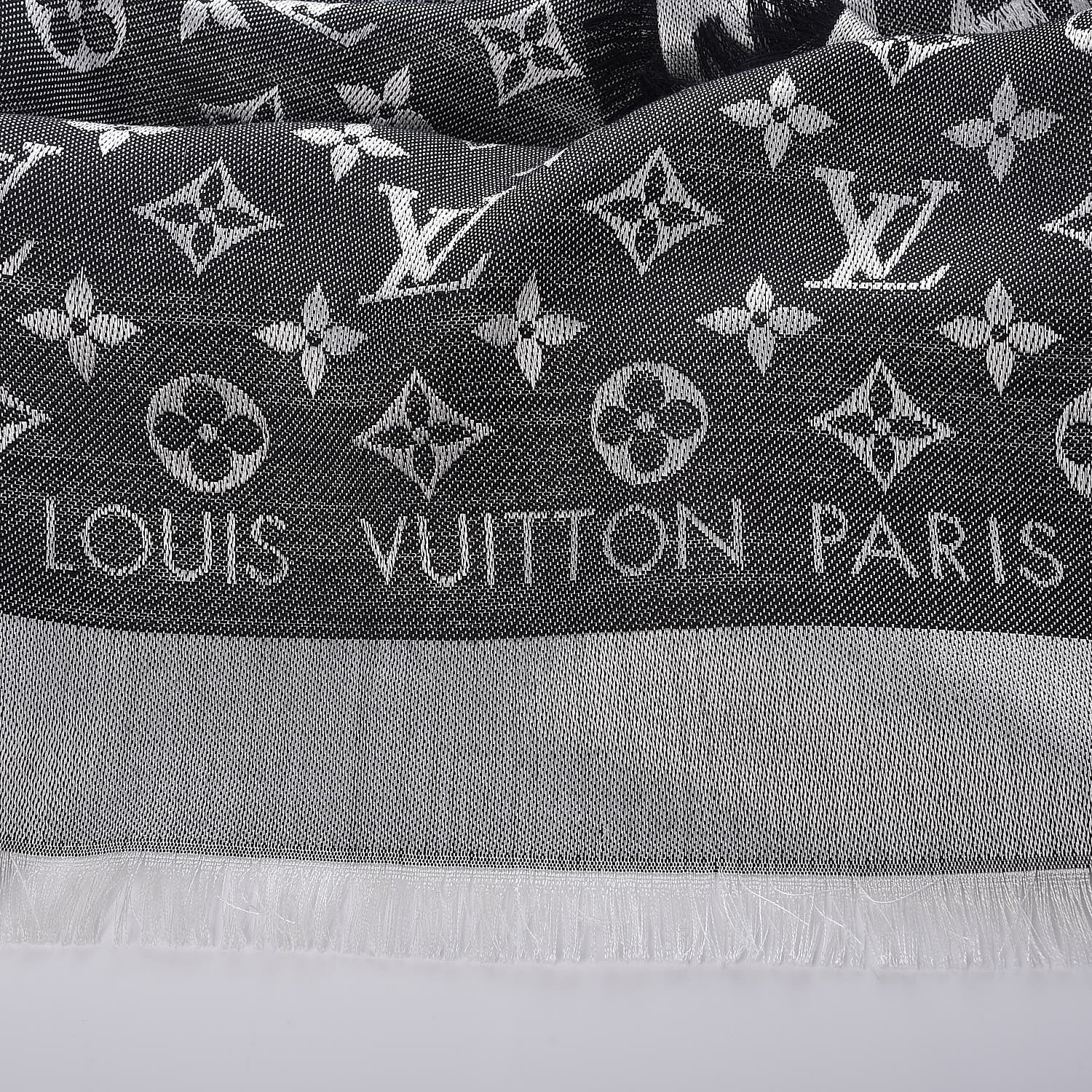 Louis Vuitton Wool Silk Monogram Denim Shawl Black 3 of 4